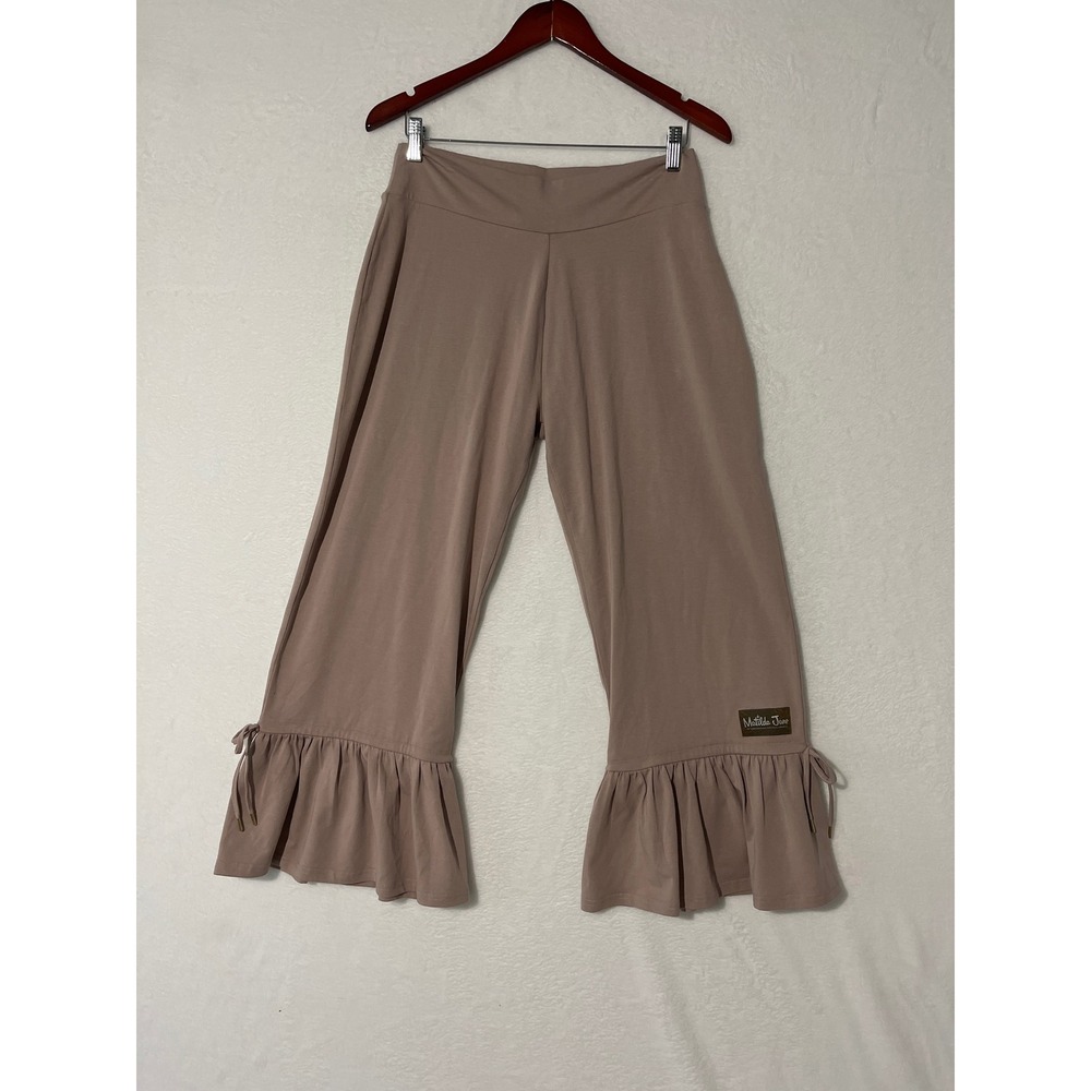 Matilda Jane Women Taupe Ruffle Hem Wide Leg Crop Pants Size XL Cotton Stretch